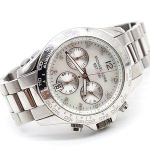 Michael Kors Layton Watch Womens SIlver Tone Stainless Steel Rhinestones